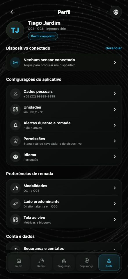 Tela de perfil e dispositivos
